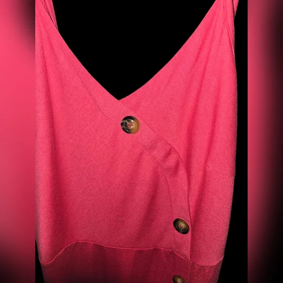 Pink Button-Down Midi Summer Dress, Medium, Preppy, Stretchy - Picture 3 of 6